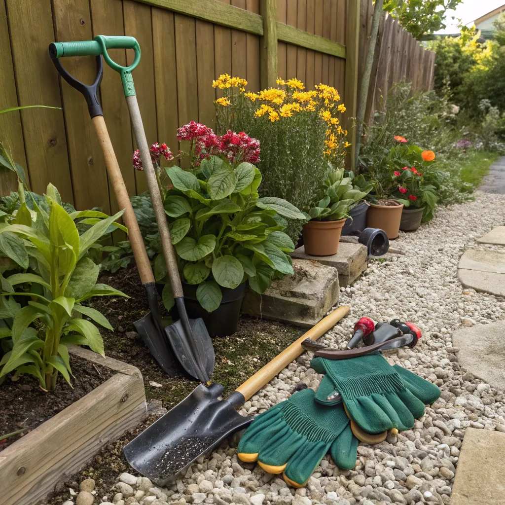 Gardening tools and plants